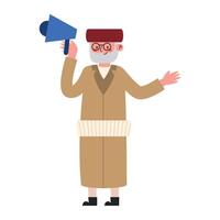 An old man with a megaphone in his hand vector