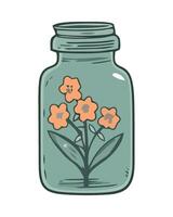 A jar with flowers inside on a white background vector