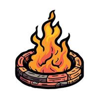A fire pit with flames and wood on it vector