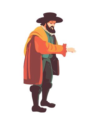 A man in a costume with a hat and beard