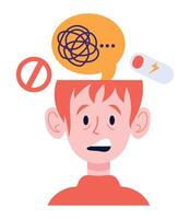Illustration of a man with a headache and a brain with a knot vector