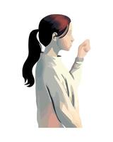 A woman with a ponytail is pointing to something vector