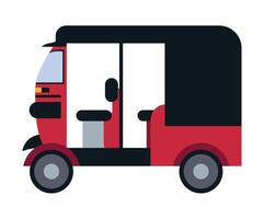 A red and black tuk tuk is shown on a white background vector