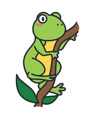 A cartoon frog sitting on a branch