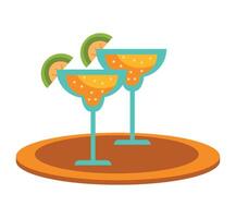 Two margaritas on a tray with orange slices vector