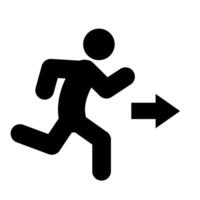 A black and white icon of a man running with an arrow vector