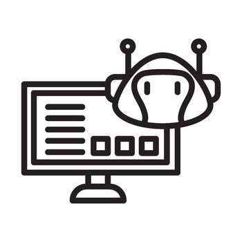 un robot es sentado en frente de un computadora monitor vector