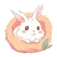 A cute white rabbit in a nest vector
