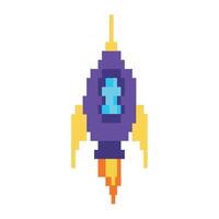 Pixel art pixel rocket ship vector