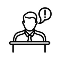 A man is sitting at a desk with a speech bubble vector