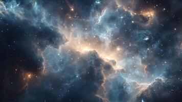 A luminous nebula filled with swirling clouds of gas and countless stars stretches across the cosmos, showcasing the beauty of deep space. video
