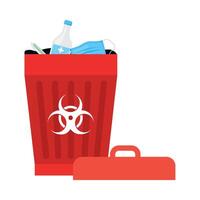 A red trash can with a biohazard symbol on it vector