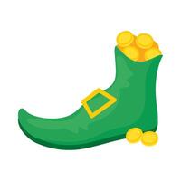 Leprechaun boot with gold coins on white background vector