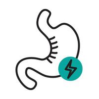 A black and white icon of a stomach with a lightning bolt vector