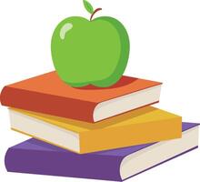 A green apple sits on top of a stack of books vector