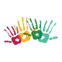 Handprints of different colors on a white background vector