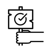 A hand holding a sign with a check mark on it vector
