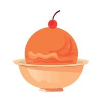 Ice cream in bowl with cherry on top vector