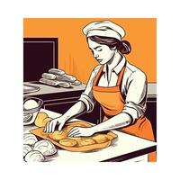 A woman in an apron is making bread vector