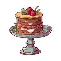A cake with strawberries and chocolate on top vector