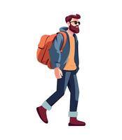 Man with backpack walking illustration vector