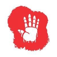 A hand with blood on it is shown in a red and white background vector