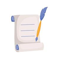 A scroll with a pen and feather on it vector