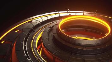 Sci Fi neon glowing portal in dark background animation. 4K Loop video