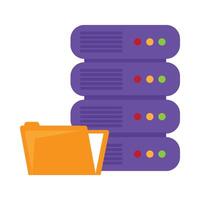 A purple file folder and a stack of servers vector