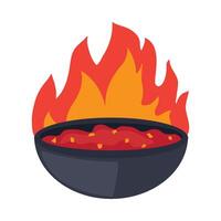 A bowl of chili is on fire in a bowl vector