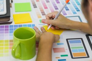 Smooth Focus, group of web designers are working together to develop mobile responsive website with UI UX Front End Designer Previewing. website designers in form of mobile applications with UI UX photo