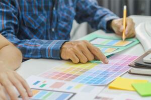Smooth Focus, group of web designers are working together to develop mobile responsive website with UI UX Front End Designer Previewing. website designers in form of mobile applications with UI UX photo