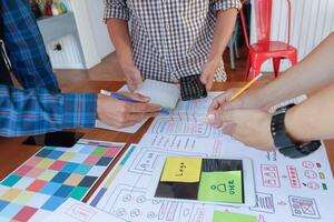 Smooth Focus, group of web designers are working together to develop mobile responsive website with UI UX Front End Designer Previewing. website designers in form of mobile applications with UI UX photo
