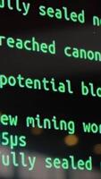 Screen with software developer code. Screen with crypto code, green digitals. Code bitcoin on the monitor screen video