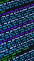 Screen with crypto code, green digitals. Bitcoin on computer screen with code bitcoin mining video