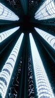 Futuristic 3d tunnel with light tubes. Design. Glowing cyber tunnel with 3d pipes. Dark corridor with glowing 3D pipes in futuristic style video