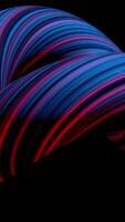 Coloured curved figure torus. Three-dimensional animation of bundle of twisted in circle of luminous threads. Abstract neon animation of torus in isolated space video