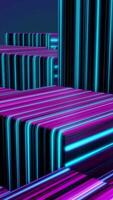 Cubes in neon lines. Abstract bright neon cubes. Abstract animation with moving cubic figures in space on dark background video