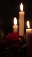 Lighting A Candle With A Match To Get A Romantic Candlelight. Amazing andles and candlesticks are on the table. Stay lights with the peaceful background of religious ceremony. video