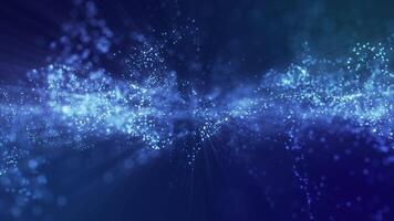 Abstract background of magical particles of light and dust. Glitter dots swirl with wave energy and emit rays of light on a blue background video
