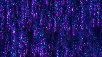 Rain of bright blue and purple glitter particles and shimmering glowing bokeh light points. Abstract background particles. Seamless loop animation video