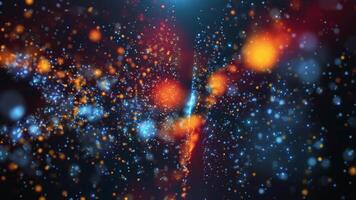Abstract bright surfaces of swirling hi-tech particles. Futuristic background of glowing glitter particles and dots creating bokeh video
