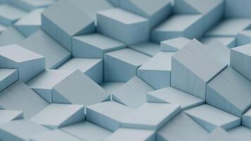 Abstract 3d render of art animation meta objects seamless loop geometry pattern blue color wooden cubes squares bricks blocks cylinders wave moving motion design volumetric background wallpaper video
