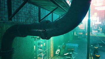 A large pipe in a building with a green light video