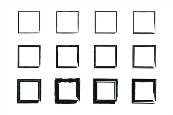 Black texture rectangle grunge frames collection. ink border design. Set of vintage photo frames template.