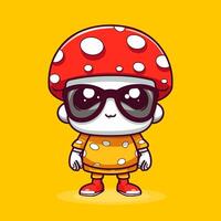 Cute mushroom character with white dots on a red cap in a simple flat illustration style. vector