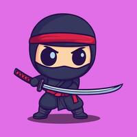 Cute Ninja character illustration, simple flat style design with solid background, a cute chibi-style character design. vector