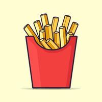 illustration of French fries in a red carton box, with a flat design and simple line art style on isolated. vector