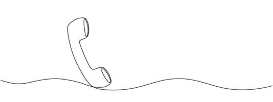 Single continuous illustration of a telephone handset. Contact center concept. Linear editable illustration of retro phone vector