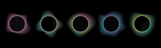 Collection of gradients with blurred frames abstract shapes. Set of futuristic glowing, neon colored with aura round frames for website design, banners . illustration on black background. vector